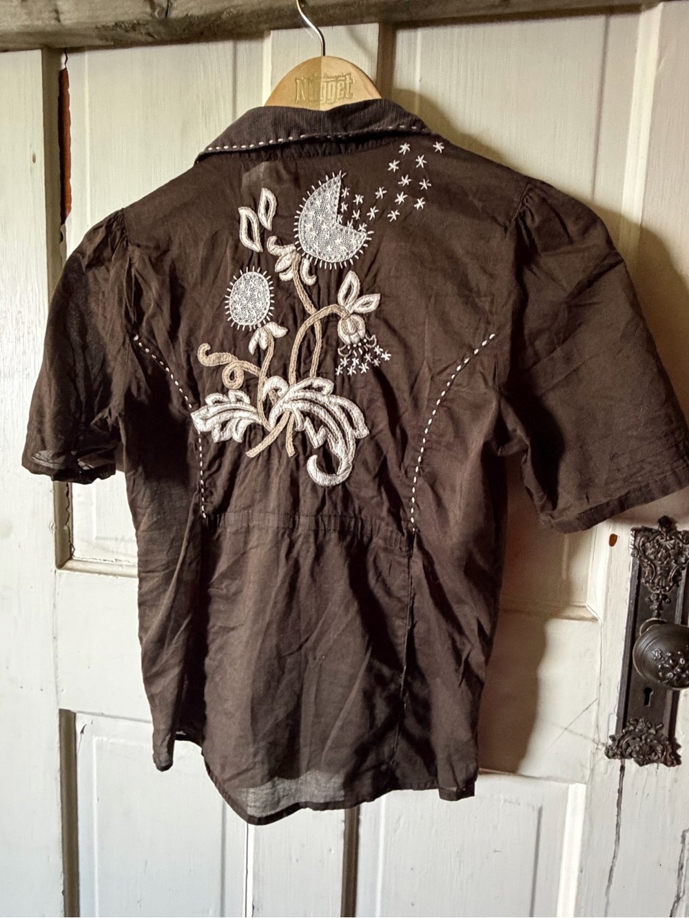 Soul Revival Brown Short Sleeve Shirt with Yellow & Orange Logo Patch